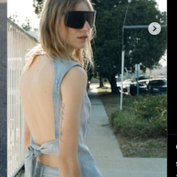 Zara Denim Open Back Tie Top - Picture 2 of 9